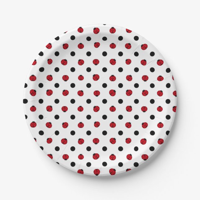 Ladybugs retro polka dots    paper plate (Front)