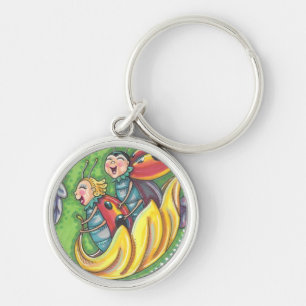 LADYBUGS RIDING ON FALLING AUTUMN LEAVES, FUN BUG KEY RING