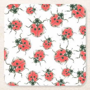 Ladybugs Square Paper Coaster