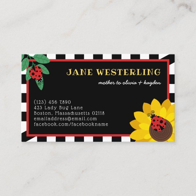 Ladybugs & Sunflower Mum Calling Card (Front)