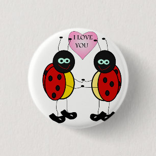 Ladybugs together holding hands in love 3 cm round badge