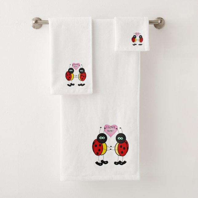 Ladybugs together holding hands in love bath towel set (Insitu)