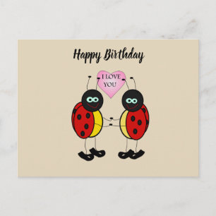 Ladybugs together holding hands in love postcard