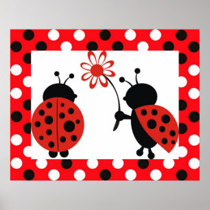 Ladybugs With Flower Poster