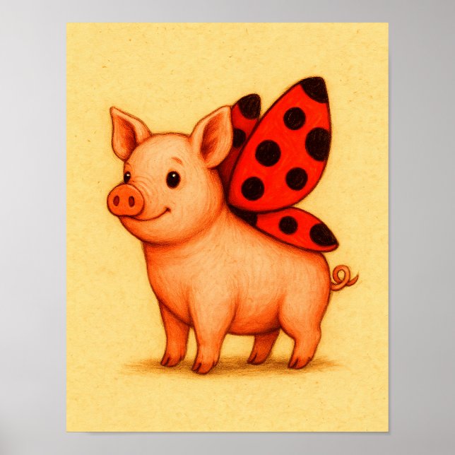 Ladypig Pig Wall Art, Ladybug Wings Pig  Poster (Front)