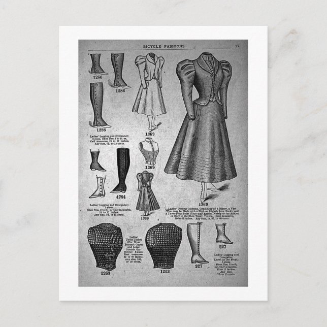 Lady's Bicycle Fashions 1897 - Vintage Postcard (Front)