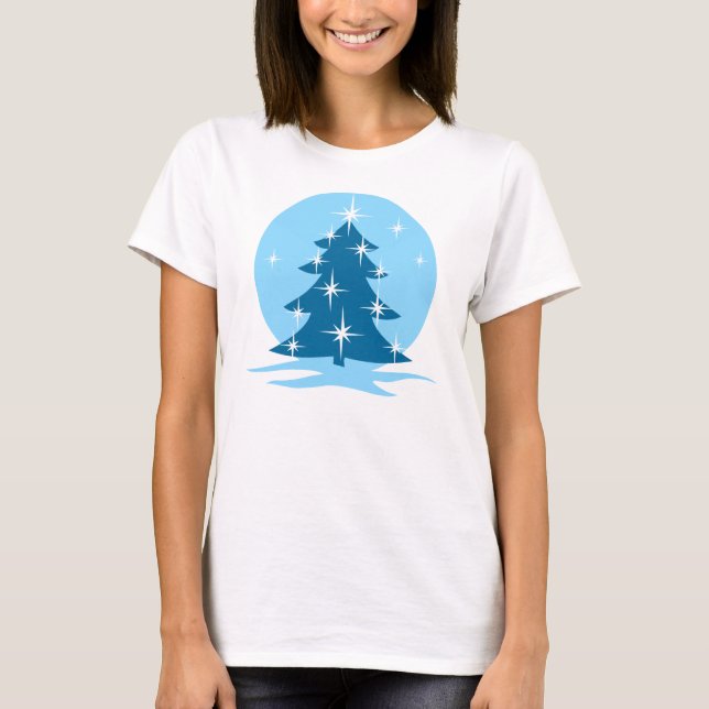 Lady's Blue Christmas Shirts Blue Tree T-Shirts (Front)