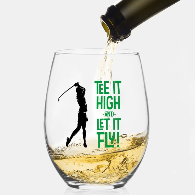 Lady's Golf Funny Tee Sport Quote Cute Black Green Stemless Wine Glass (Lady's Golf Funny Tee Sport Quote Cute Black Green Stemless Wine Glass)