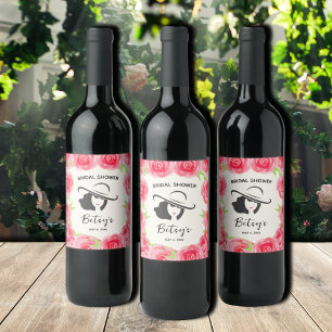 Lady's Hat & Roses Derby Bridal Shower Wine Labels