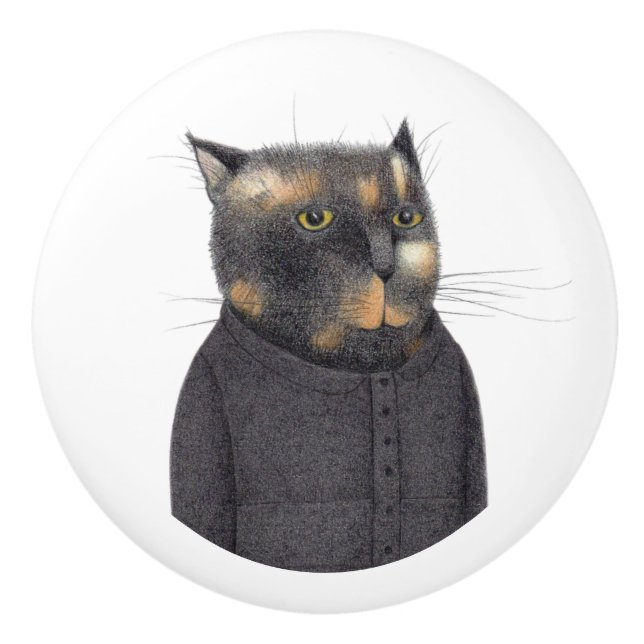 LADY'S MAID CAT Ceramic Drawer Knob (Front)