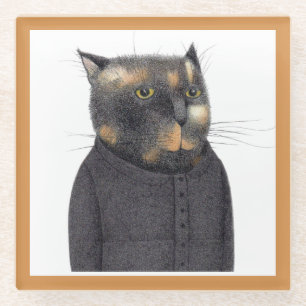 LADY'S MAID CAT Glass Drink Coaster 