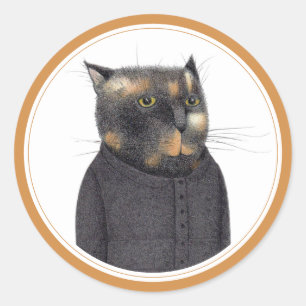 LADY'S MAID CAT Large Round Stickers
