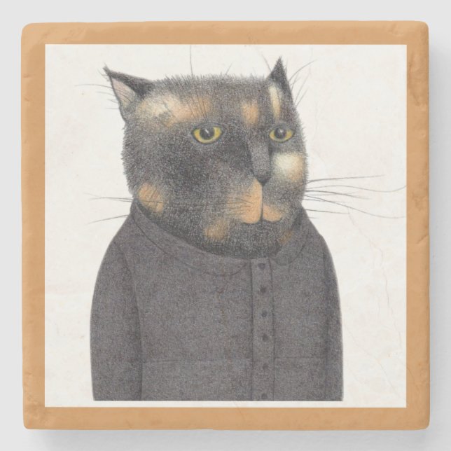 LADY'S MAID CAT Marble Stone Coaster (Front)