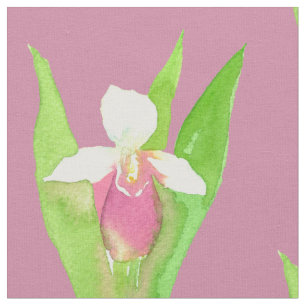 Lady's Slipper Watercolor Flowers Fabric