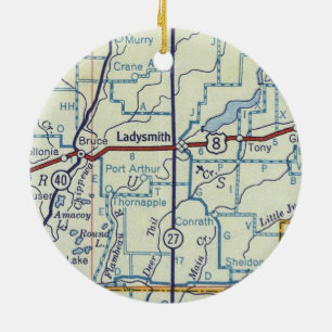 Ladysmith WI Map Ceramic Ornament
