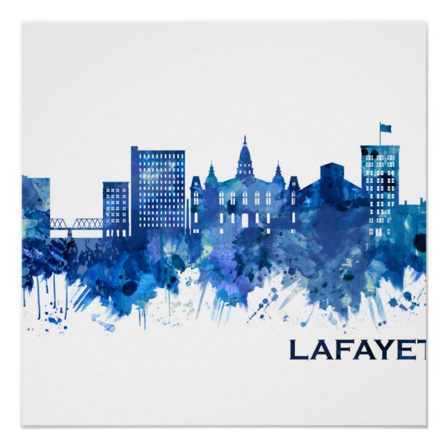 Lafayette Louisiana Skyline Blue Poster (Front)