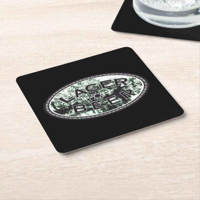 Lager Beer - on Black Square Paper Coaster (Angled)