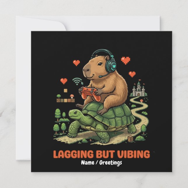 Lagging But Vibing Funny Capybara & Turtle Gamer  Invitation (Front)