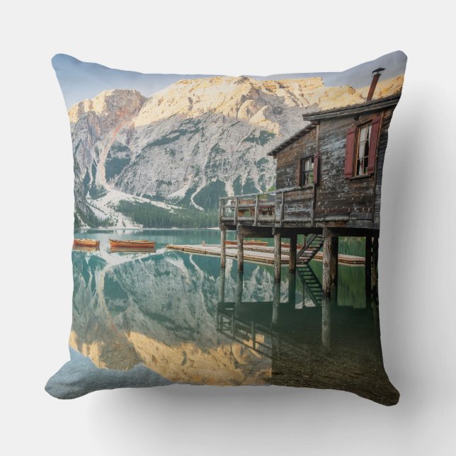 Lago di Braies in the Dolomites in Italy Cushion (Front)