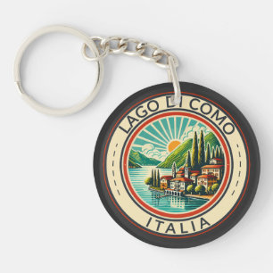 Lago di Como Italia Illustration Travel Art Badge Key Ring
