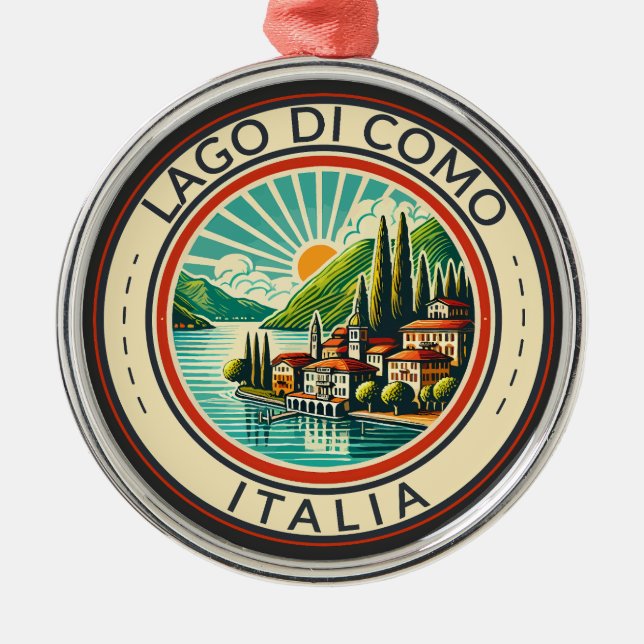 Lago di Como Italia Illustration Travel Art Badge Metal Ornament (Front)