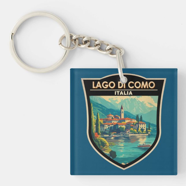 Lago di Como Italia Travel Art Badge Key Ring (Front)