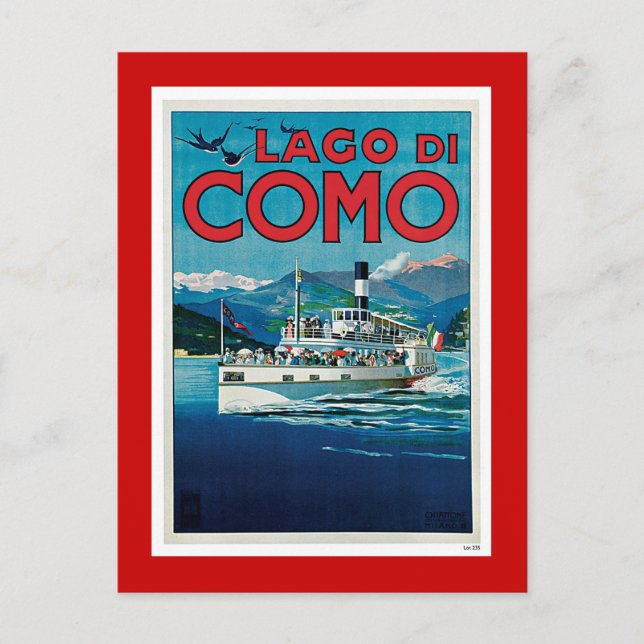 "Lago di Como" Vintage Italian Travel Poster Postcard (Front)