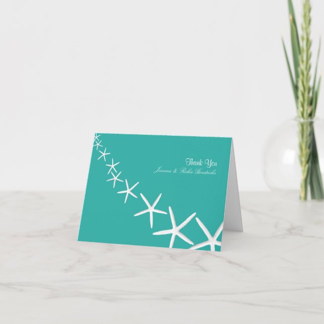 Lagoon Blue Starfish Wedding Thank You Notes (Front)