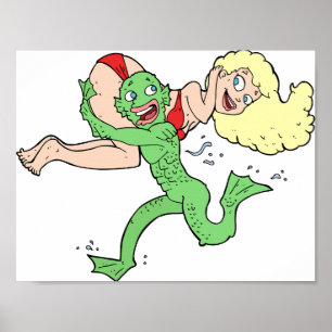 Lagoon Creature Carrying Woman Poster