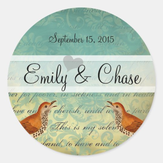 Lagoon & Endive Vintage Love Birds Wedding Sticker