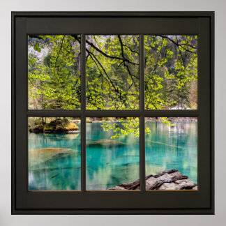 Lagoon, Lake View Faux Window Illusion Black Poster