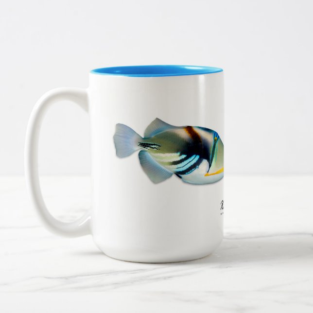 Lagoon Triggerfish mug, Rhinecanthus aculeatus Two-Tone Coffee Mug (Left)