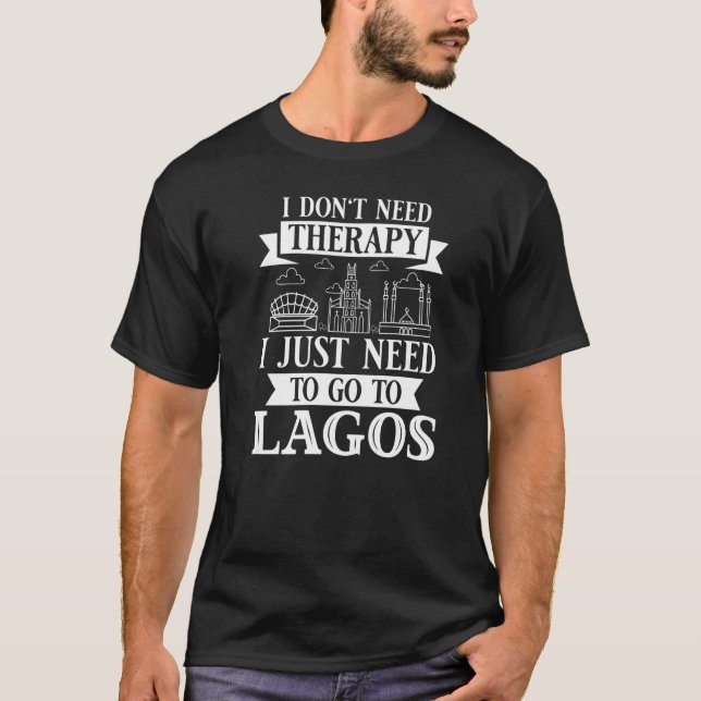 Lagos Nigeria City Skyline Map Travel   T-Shirt (Front)