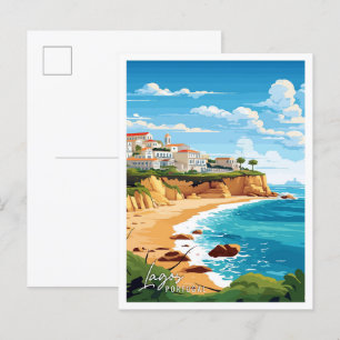 Lagos Portugal Art vintage travel illustration Postcard