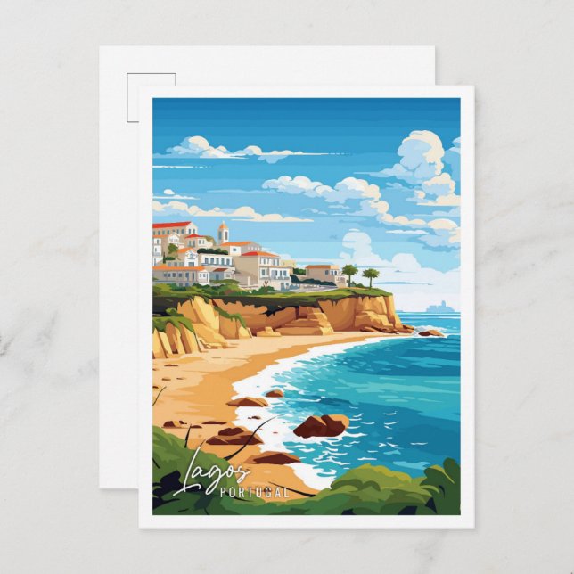 Lagos Portugal Art vintage travel illustration Postcard (Front/Back)