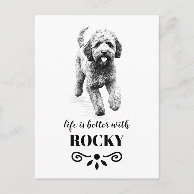Lagotto Romagnolo Life is better Custom Dog Name Postcard (Front)