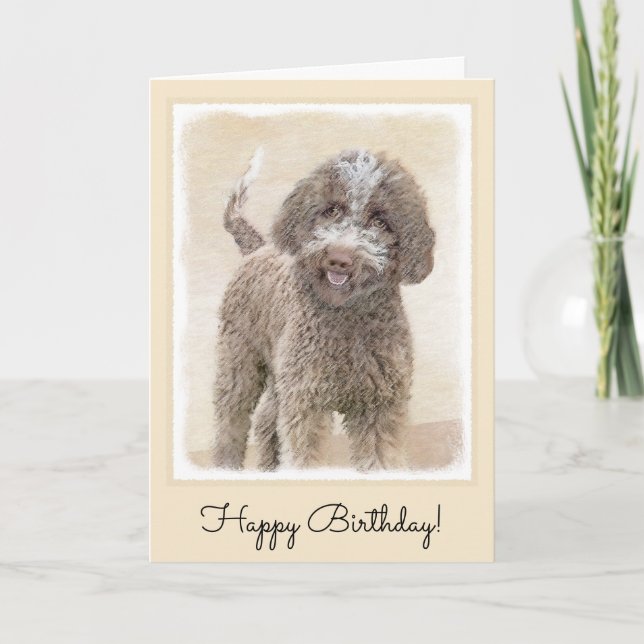 Lagotto Romagnolo Painting - Cute Original Dog Art Card (Front)
