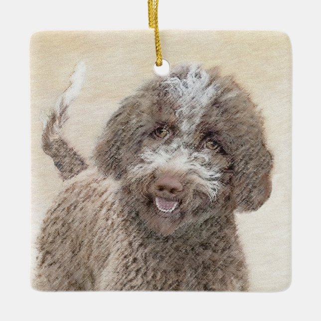 Lagotto Romagnolo Painting - Cute Original Dog Art Ceramic Ornament (Front)