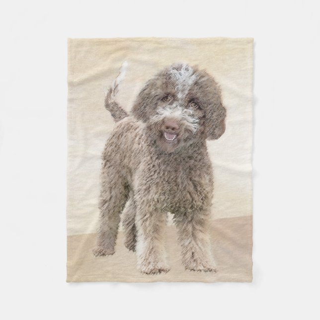 Lagotto Romagnolo Painting - Cute Original Dog Art Fleece Blanket (Front)