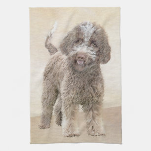 Lagotto Romagnolo Painting - Cute Original Dog Art Tea Towel
