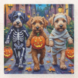 Lagotto Romagnolo Trick-or-Treating Halloween  Glass Coaster