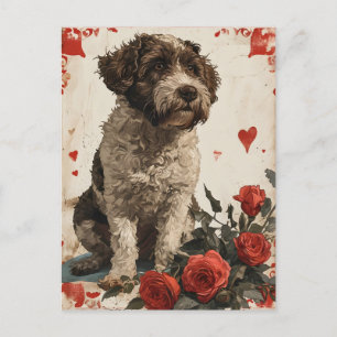 Lagotto Romagnolo Vintage Valentine's day Postcard