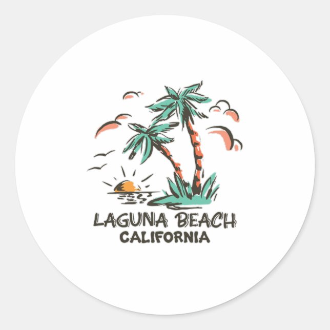 Laguna Beach-California-Colourful Sunset Classic Round Sticker (Front)