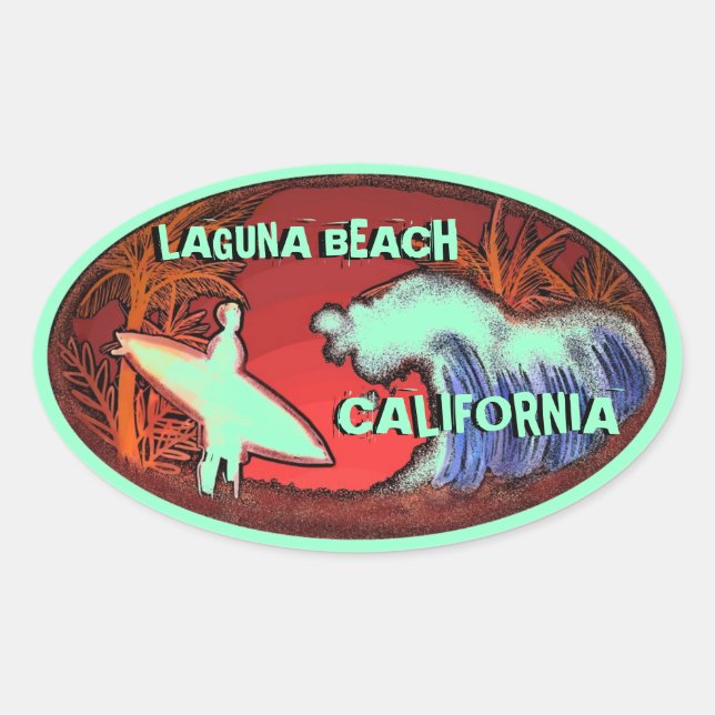 Laguna Beach California light green surf stickers (Front)