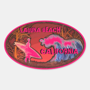 Laguna Beach California pink surfer art stickers