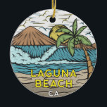 Laguna Beach California Vintage Ceramic Ornament<br><div class="desc">Laguna Beach hand drawn illustration with mountains and ocean waves in the background. Perfect for anyone who loves to visit Laguna Beach.</div>
