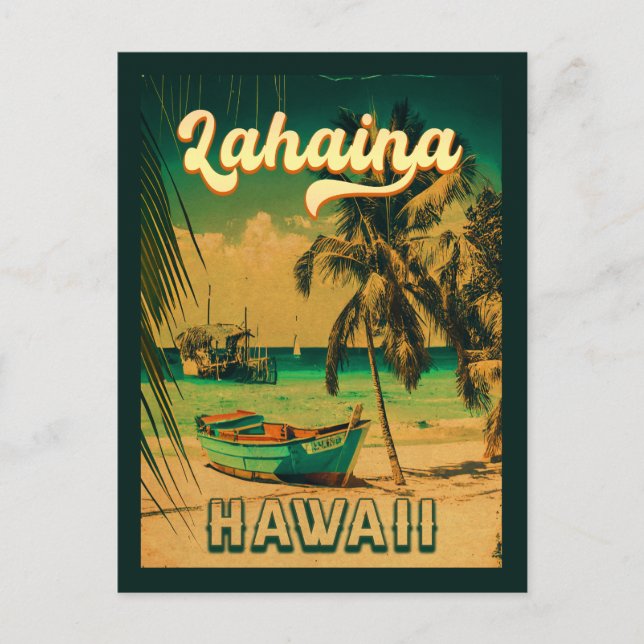 Lahaina Hawaii Retro Palm Trees 80s Souvenirs Postcard (Front)
