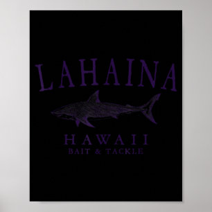 Lahaina hawaii shark vintage plum art fishing poster