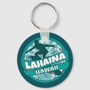 Lahaina Hawaii teal surfer logo keychain