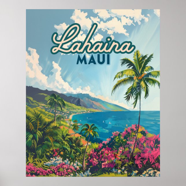 Lahaina Maui Hawaii Beach Coast Retro Poster (Front)
